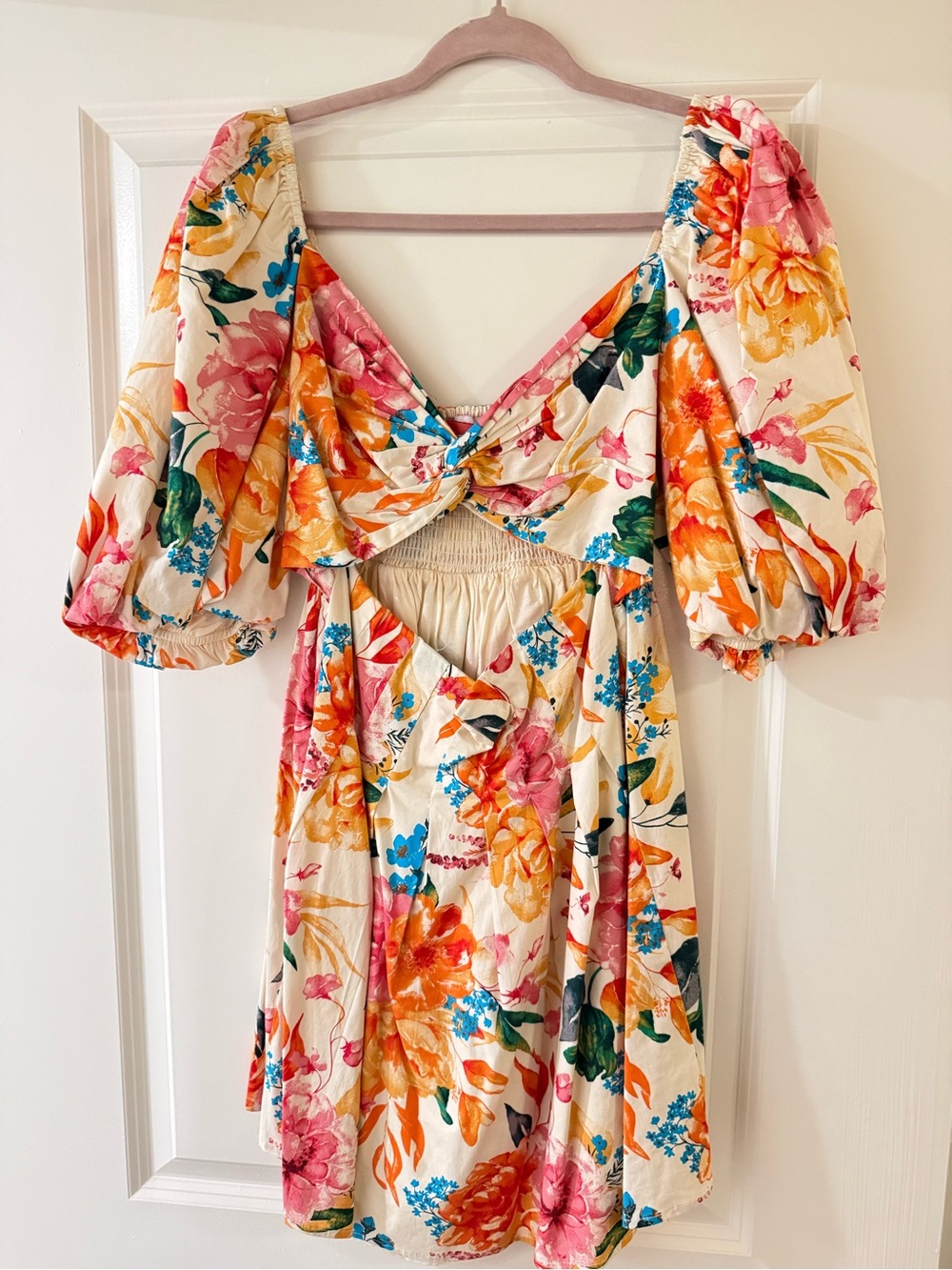 Buddy Love Floral Smocked Waist Dress in Cream, Orange, Pink, Green, Blue